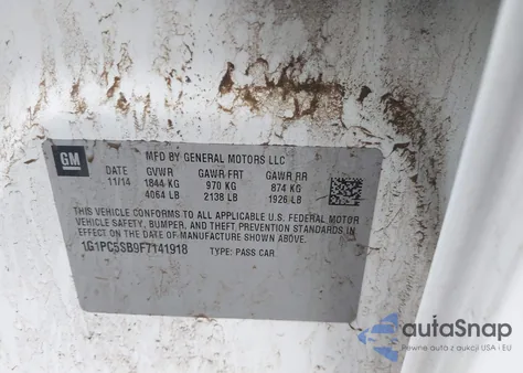 2015 Chevrolet Cruze 1Lt Auto из США, поврежденный, VIN 1G1PC5SB9F7141918